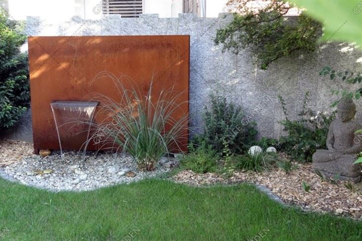 Corten Steel Waterfall Outdoor Garden Water Features With Screen