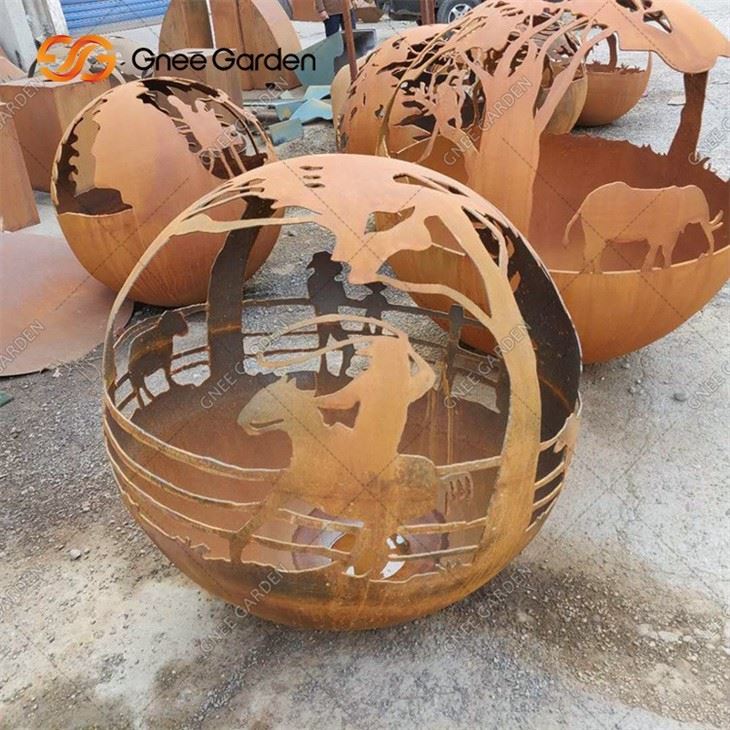 Round Animal Corten Steel Firepit Kangas Sphere Fire Brazier