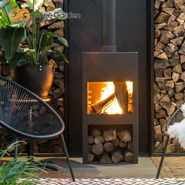Round Corten Steel Rusty Garden Fire Pit With Wooden Cabinet