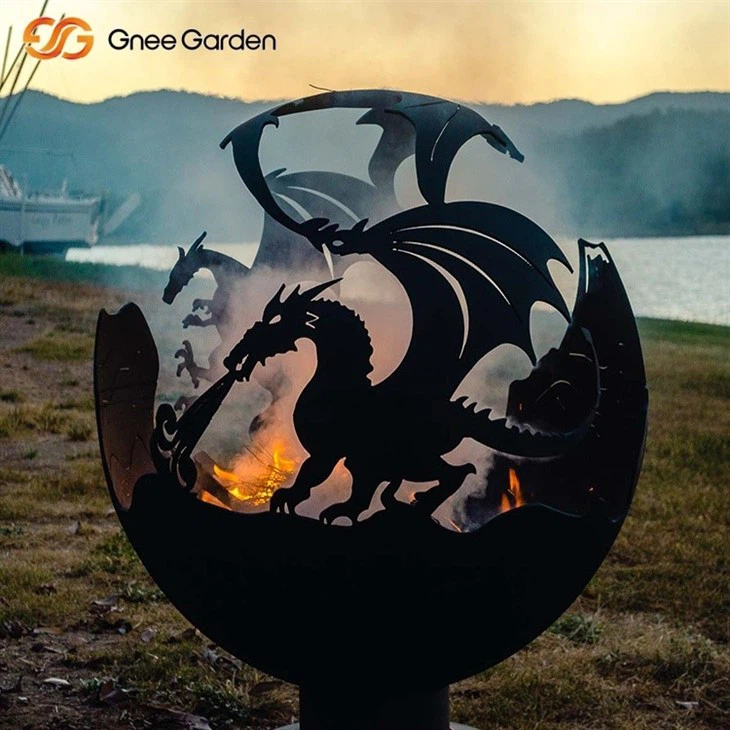 Corten Fire Sphere Dragon Fire Pit Outdoors