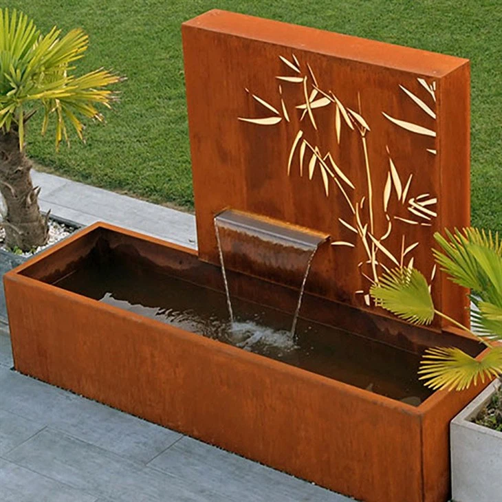 Manufacturers Garden Decorations Corten Steel Outdoor Metal Fountain Table Corten Steel Water Feature
